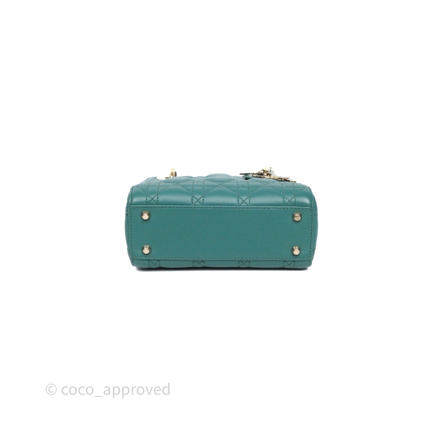 Christian Dior Mini Lady Dior Cannage Green Lambskin Gold Hardware