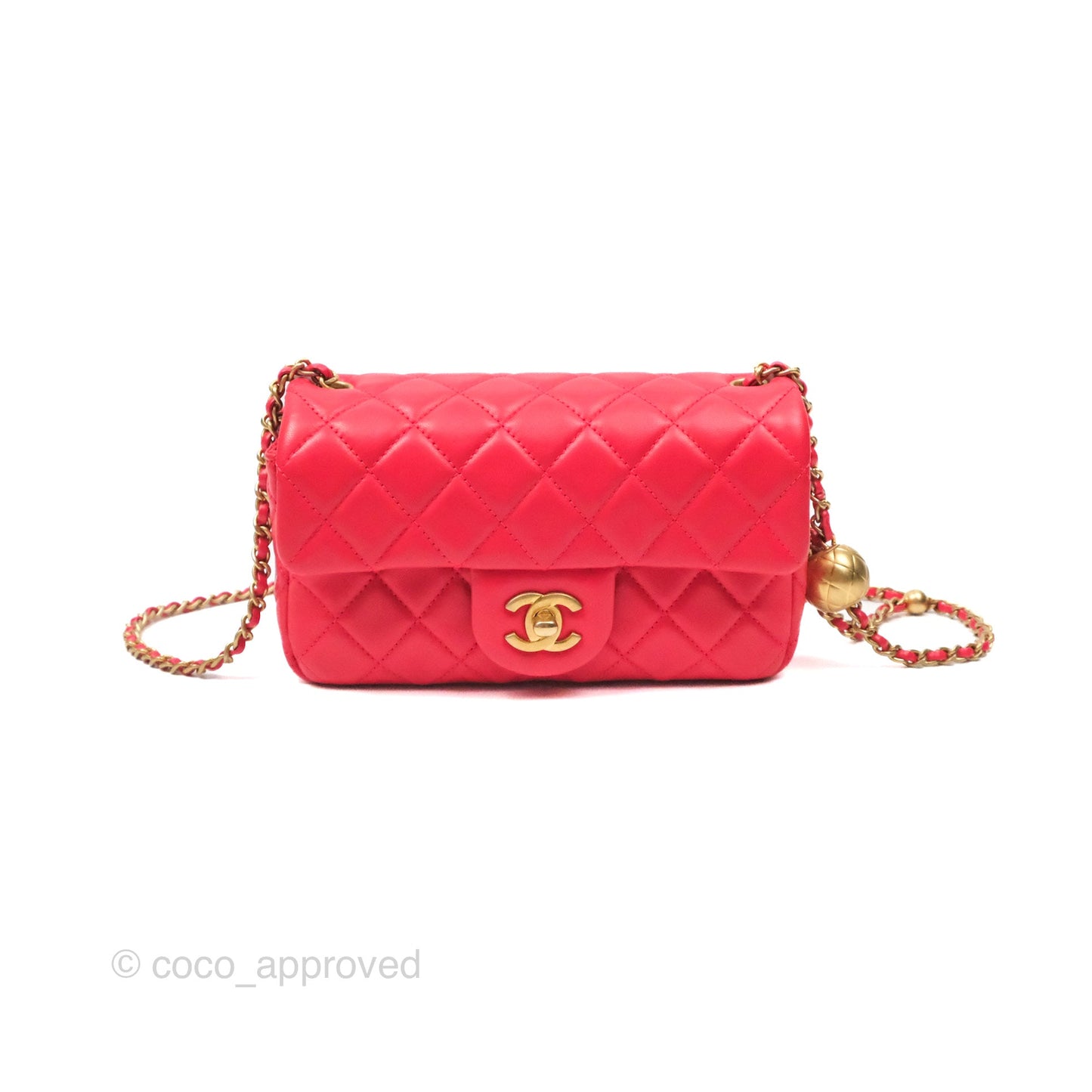 Chanel Mini Rectangular Pearl Crush Chilli Red Lambskin Aged Gold Hardware
