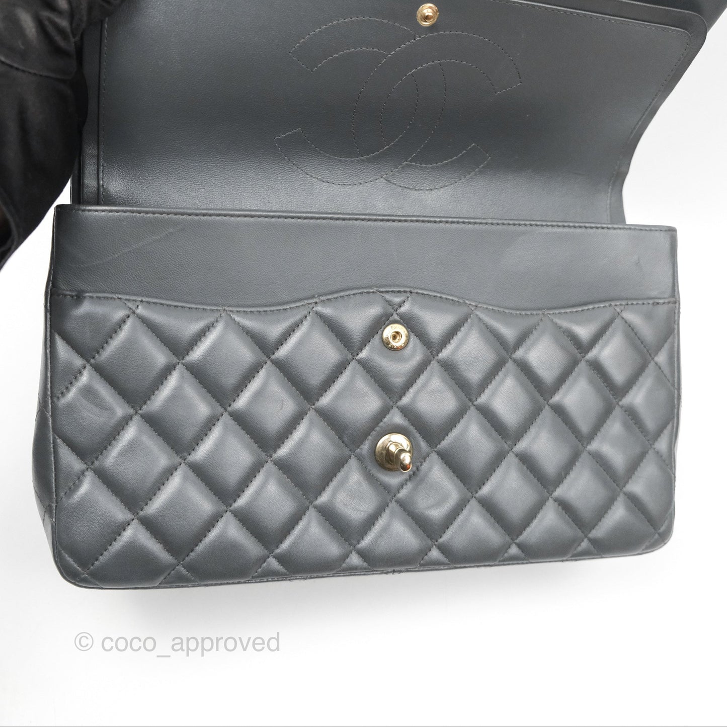 Chanel Jumbo Double Flap Dark Grey Lambskin Brushed Gold Hardware⁣⁣