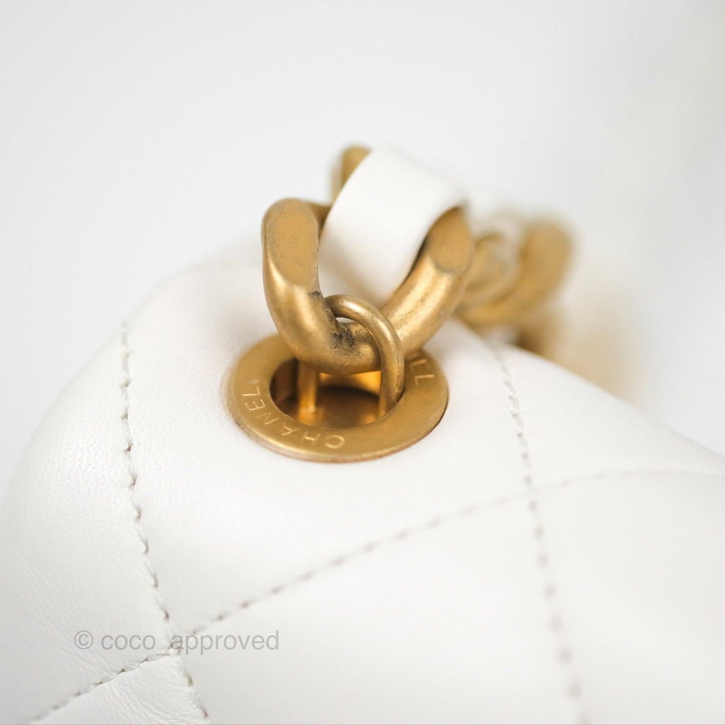 Chanel Small Flap Bag White Lambskin Aged Gold and Lacquered Metal 22S