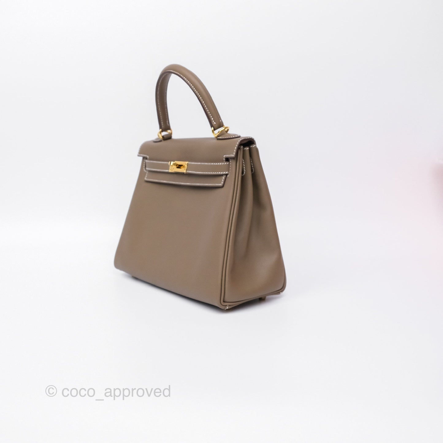 Hermès Retourne Kelly 25 Etoupe 18 Swift Gold Hardware
