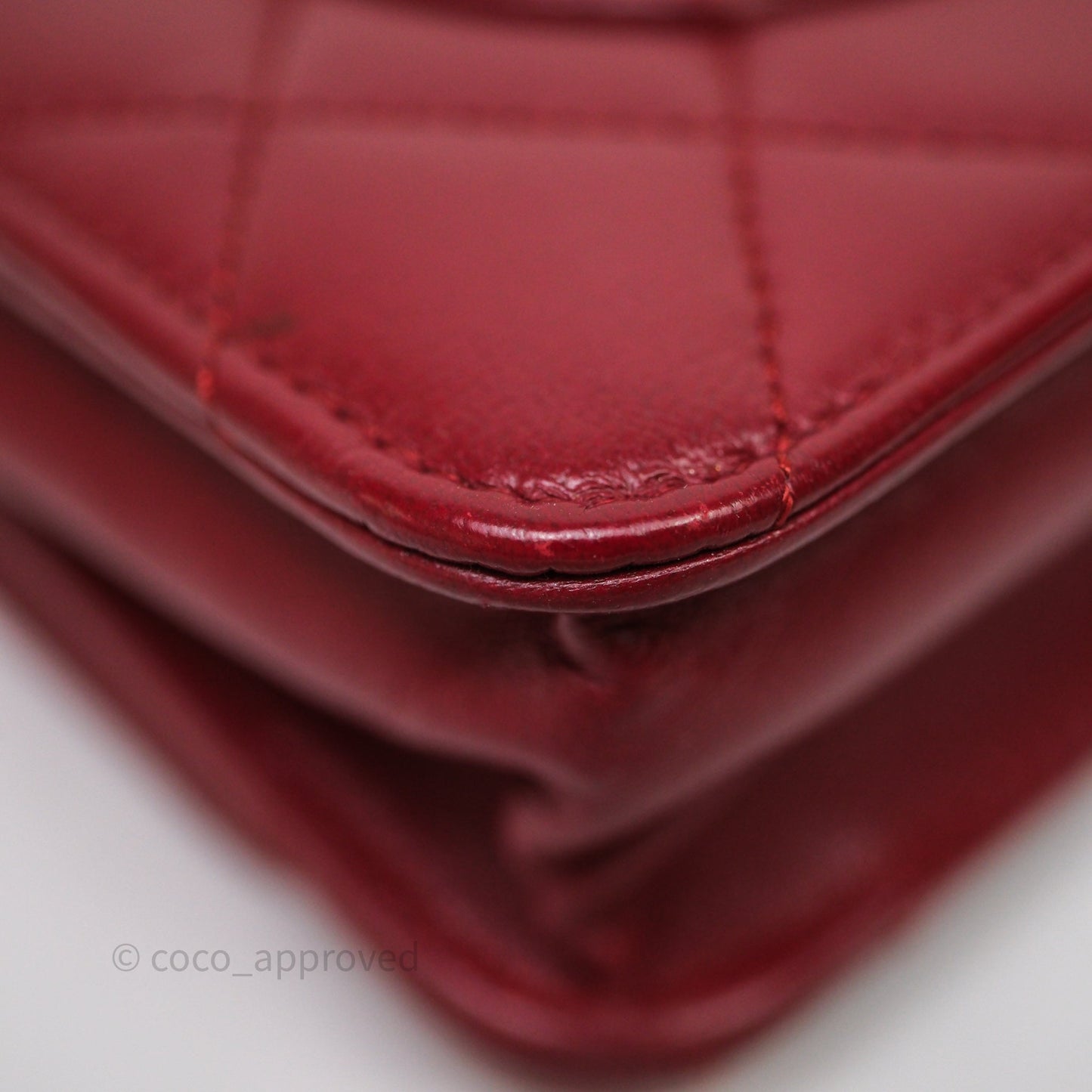 Chanel Quilted Wallet on Chain WOC Red Lambskin Silver Hardware