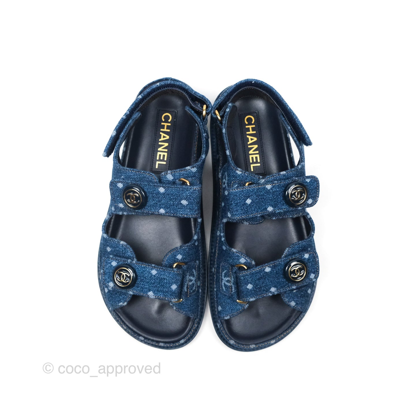 Chanel CC Dots Dad Sandals Denim Blue 23P Size 36.5