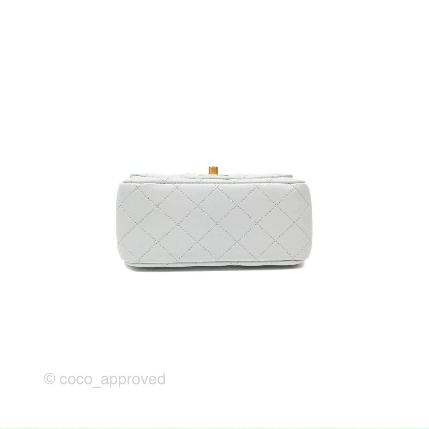 Chanel Quilted Mini Square Flap with Camellia Adjustable Chain Blue Clair Lambskin 23S