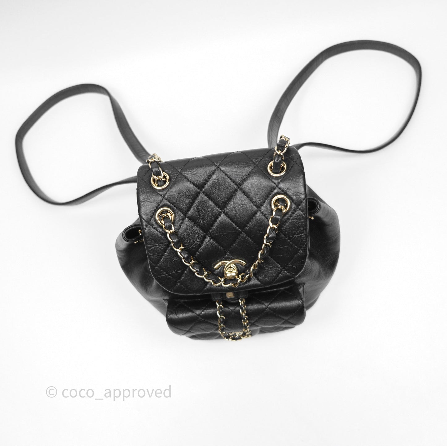 Chanel Quilted Small Duma Drawstring Backpack Black Calfskin Gold Hardware