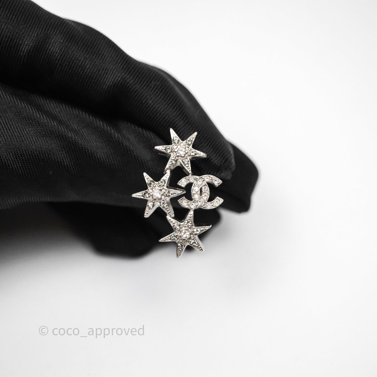 Chanel CC Crystals Star Earrings Silver Tone 16V