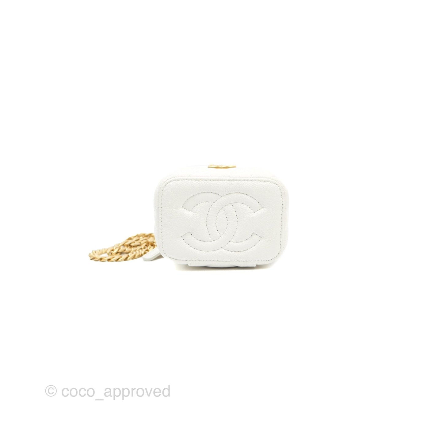 Chanel Quilted Heart Crush Mini Vanity With Chain White Caviar Aged Gold Hardware