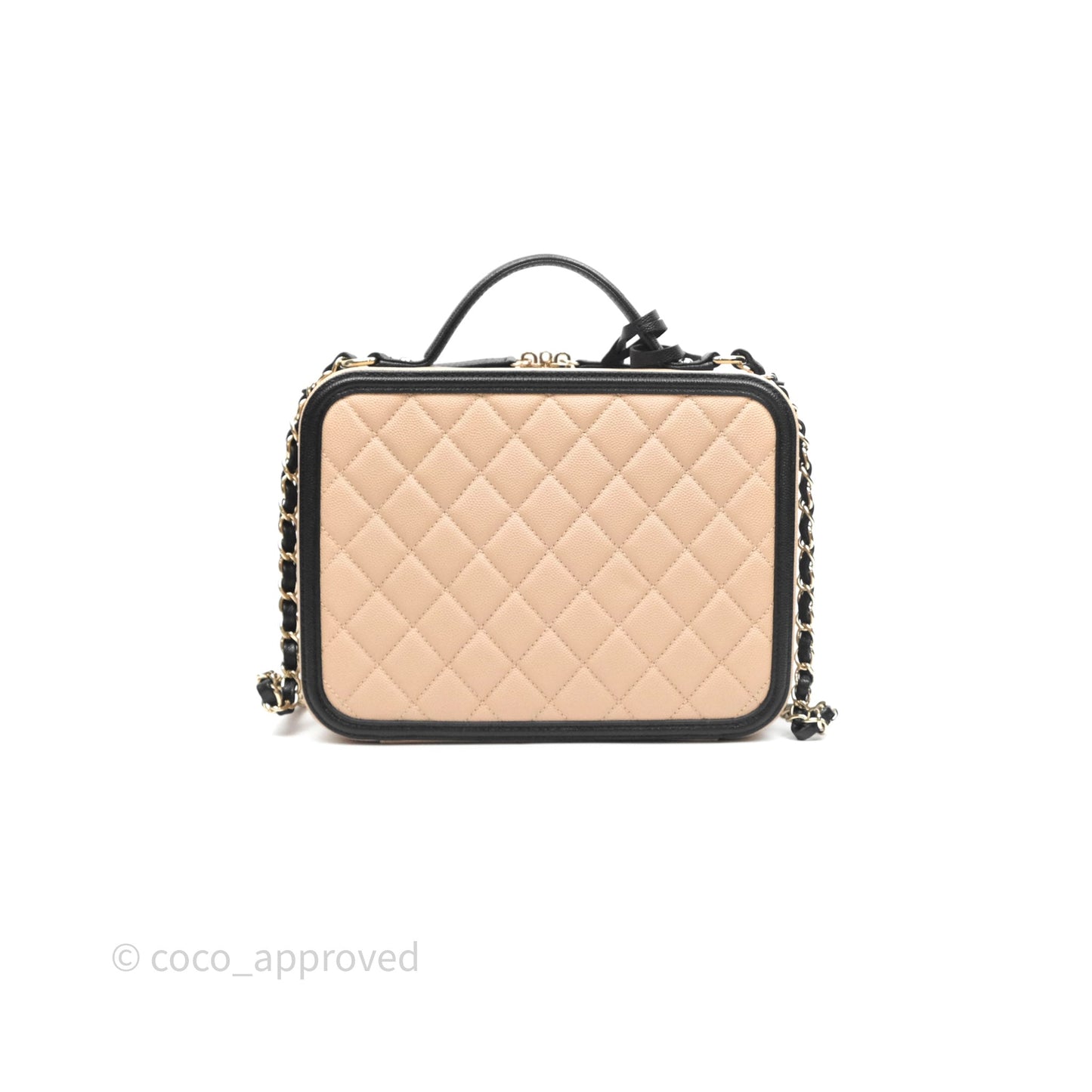 Chanel Quilted Large CC Filigree Vanity Case Beige Black Caviar