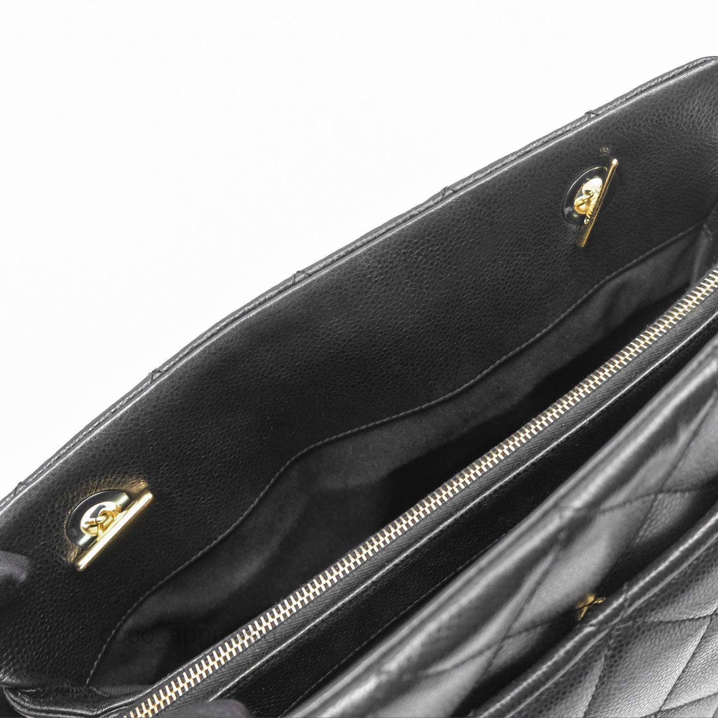 Chanel Quilted Caviar Leather Timeless CC Soft Shopping Tote Bag Black