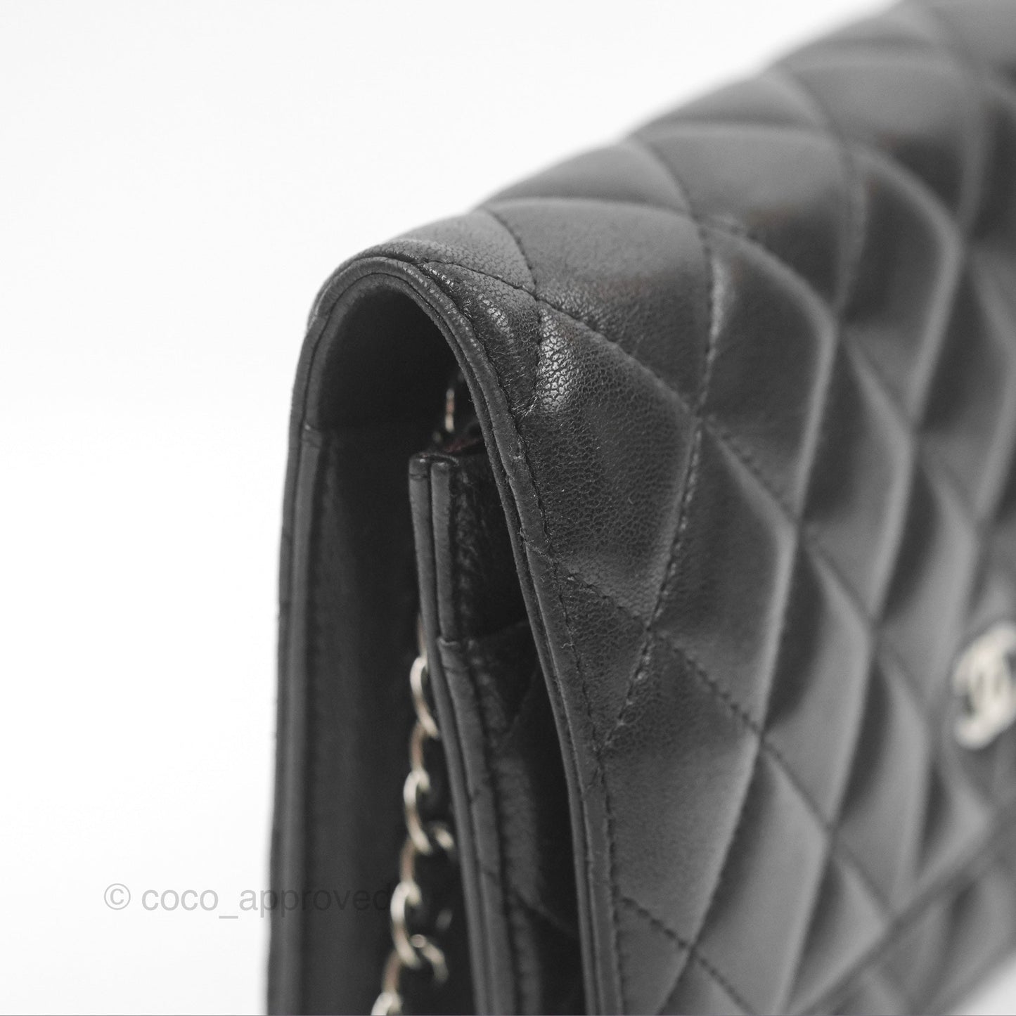 Chanel Quilted Classic Wallet On Chain WOC Black Lambskin Silver Hardware