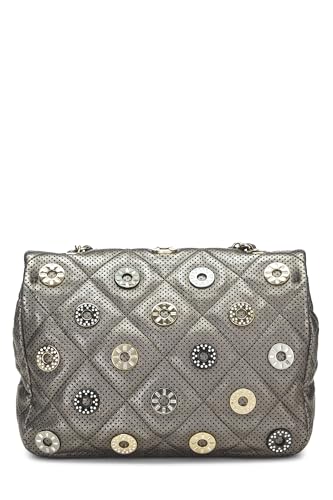 Chanel,  Paris-Dubai Silver Perforated Leather Medals Flap Bag Small, Silver