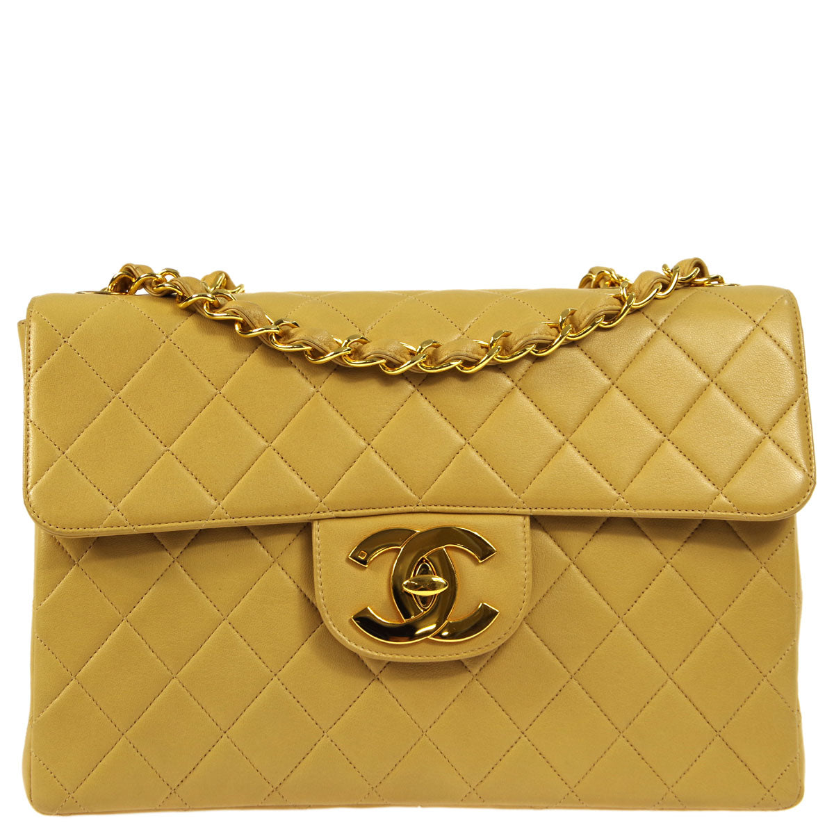 Luxury Chanel Beige Lambskin Jumbo Classic Flap Bag