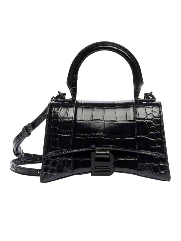 Luxury Balenciaga Hourglass Crocodile Embossed Cross Bag Black