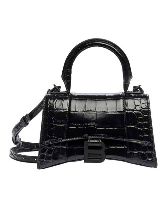 Luxury Balenciaga Hourglass Crocodile Embossed Cross Bag Black