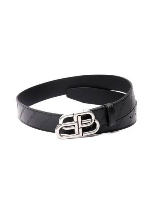 Luxury Balenciaga BB Logo Leather Belt Black