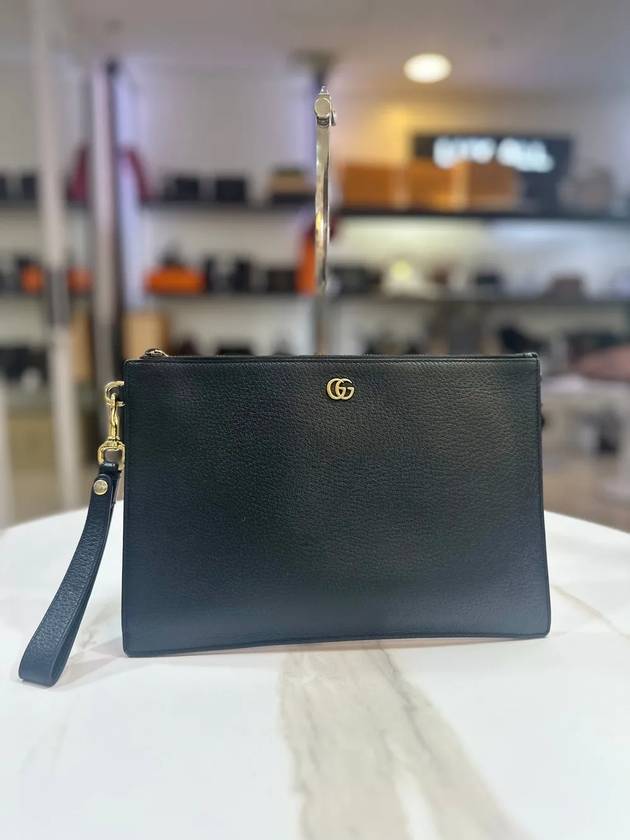 Luxury Gucci Trending 2025 GG Marmont Pouch Leather Black Gold Plated 475317