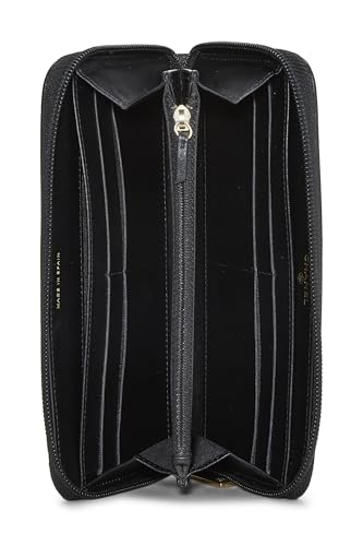 Chanel,  Black Calfskin Leather Zip Around Wallet, Black
