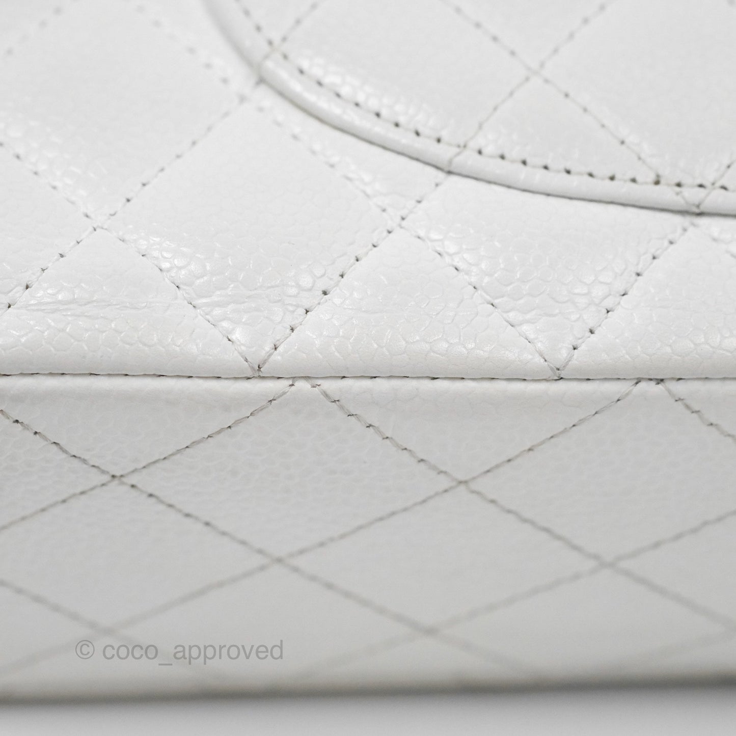 Chanel Classic M/L Medium Flap Quilted White Caviar Silver Hardware