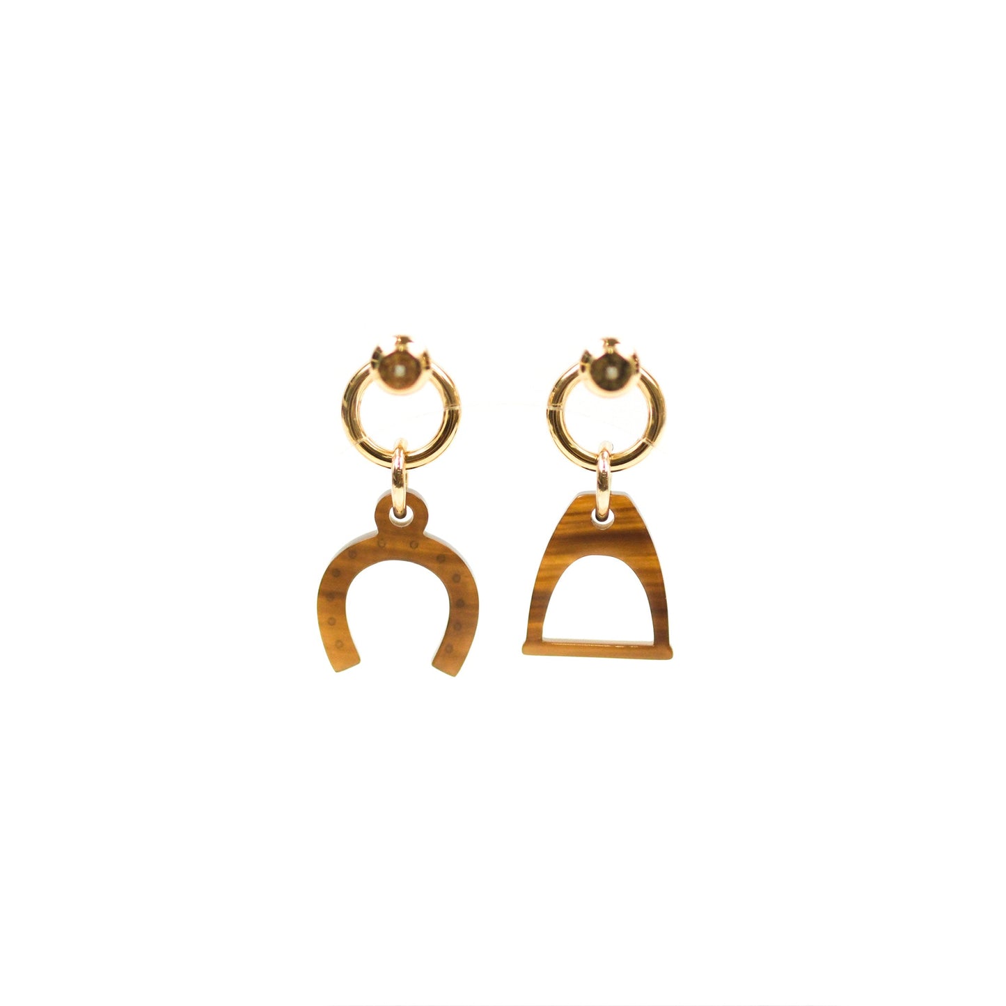 Hermès Amulette Equestre Earrings Gold Tone