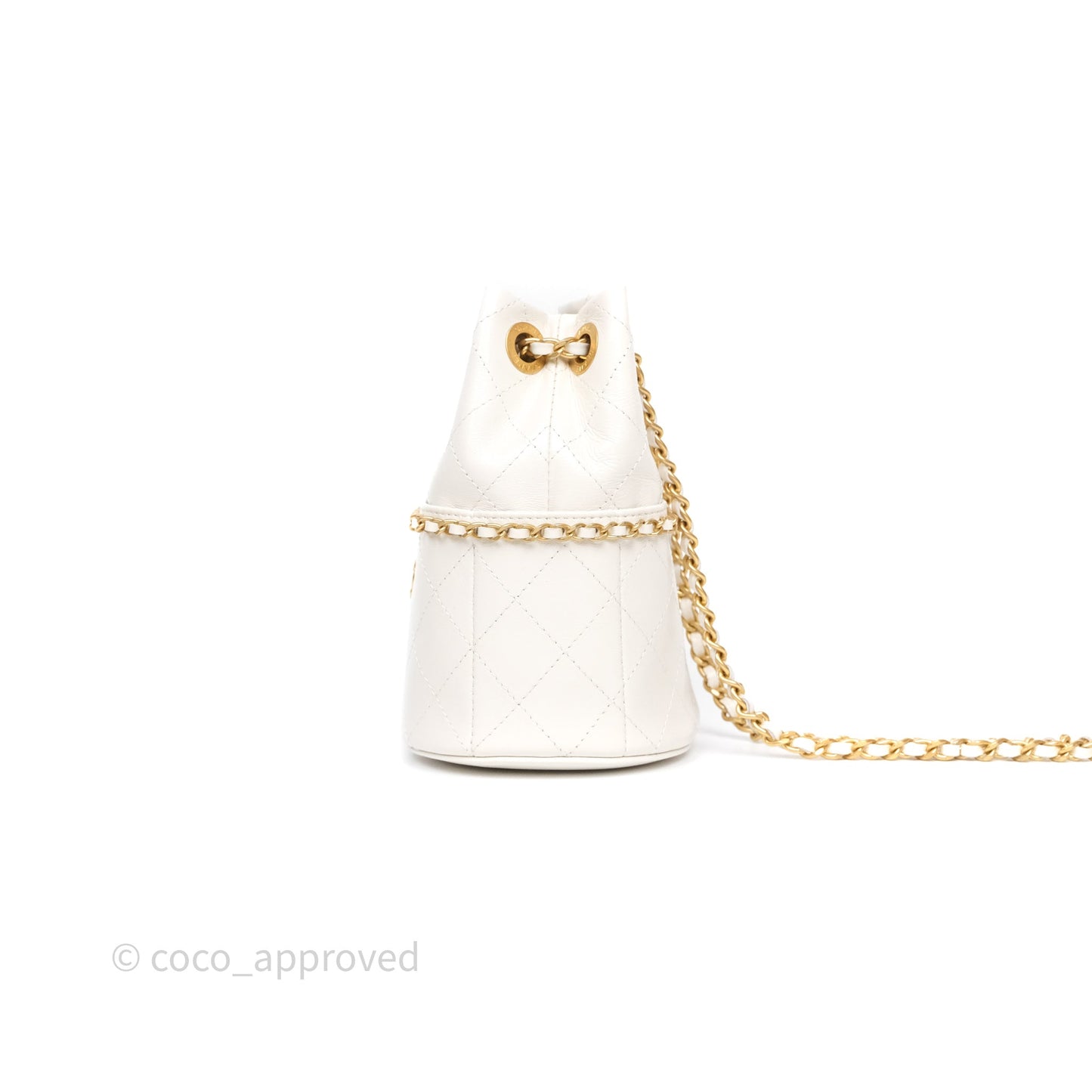 Chanel Mini Bucket Bag White Shiny Lambskin Aged Gold Hardware 25C