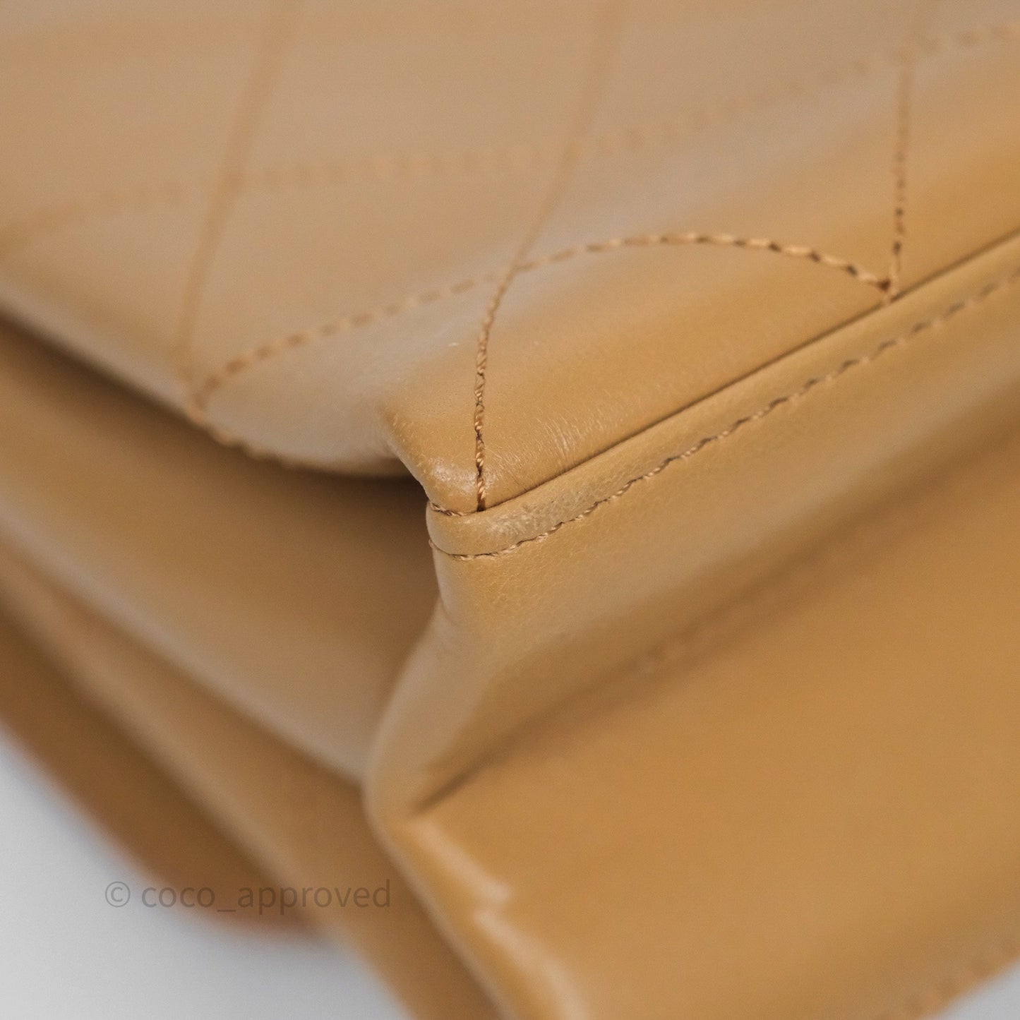 Chanel Small Coco Luxe Flap Bag Caramel Beige Calfskin Aged Gold Hardware
