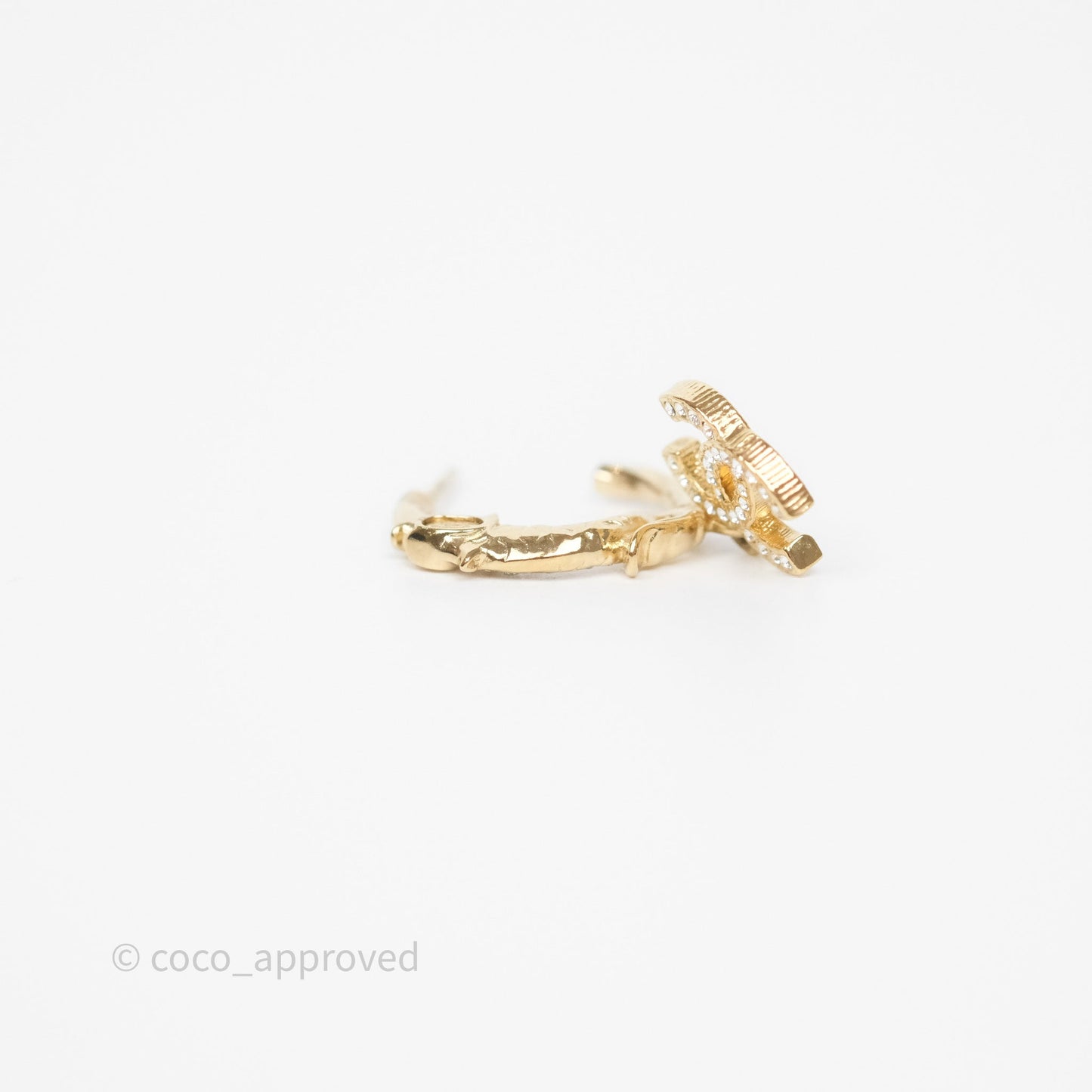 Chanel CC Crystal Hoop Earrings Gold Tone 23C