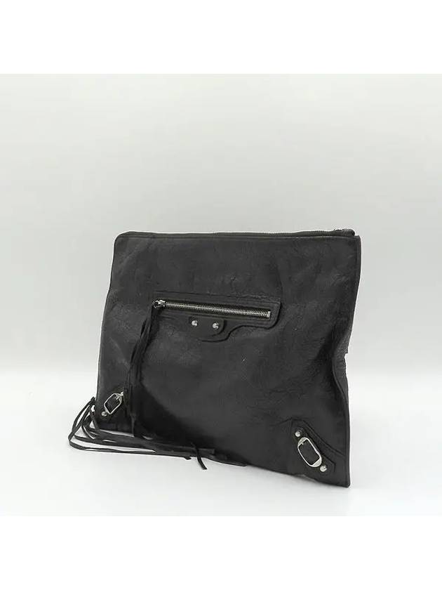 Luxury Balenciaga 362967 Black leather classic gold zip up decoration clutch bag