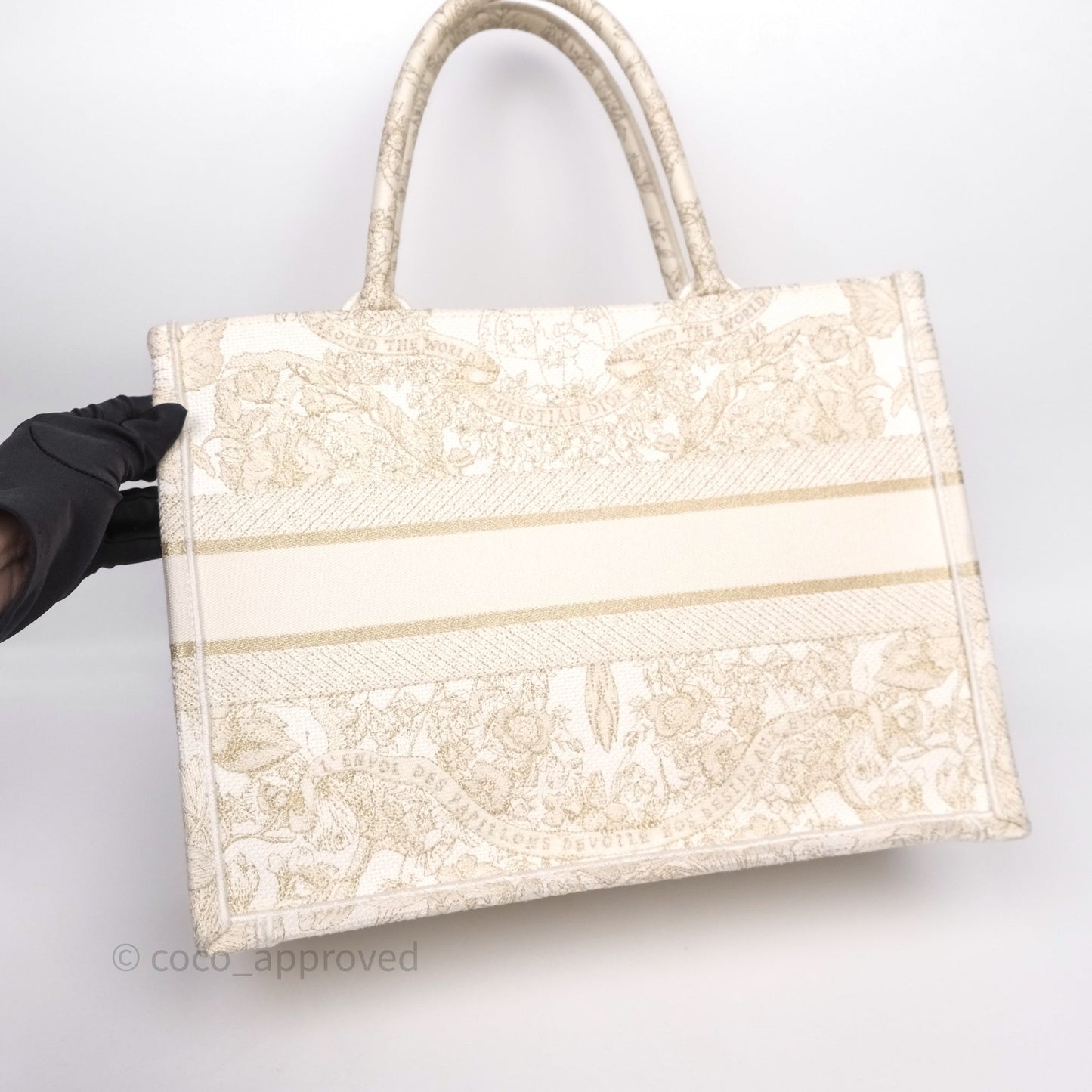Christian Dior Medium Book Tote Latte Embroidery With Gold-Tone Metallic