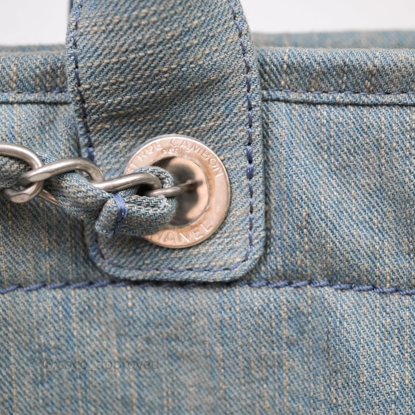 Chanel Large Deauville Tote Blue Washed Denim Matte Silver