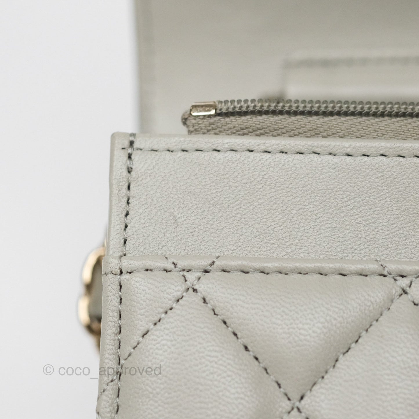 Chanel Classic Quilted Wallet on Chain WOC Light Grey Lambskin Gold Hardware