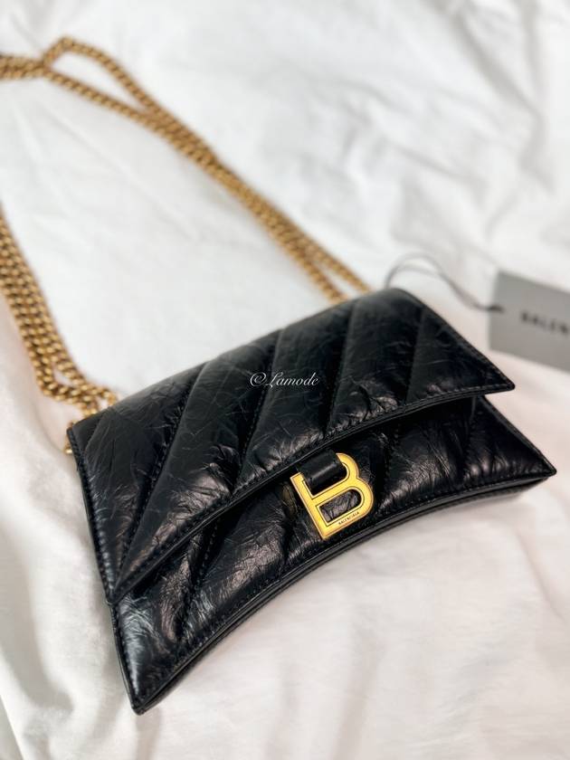 Luxury Balenciaga Crush XS Chain Quilted Shoulder Bag Black