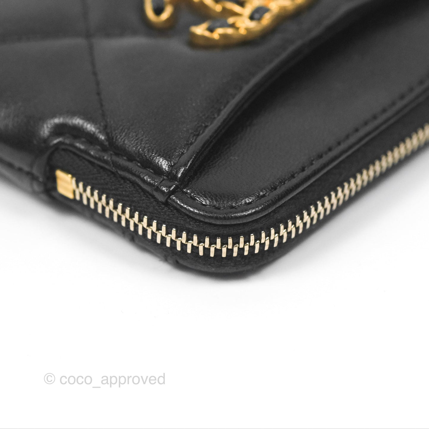 Chanel Quilted Chanel 19 Zip Card Holder Wallet Black Lambskin