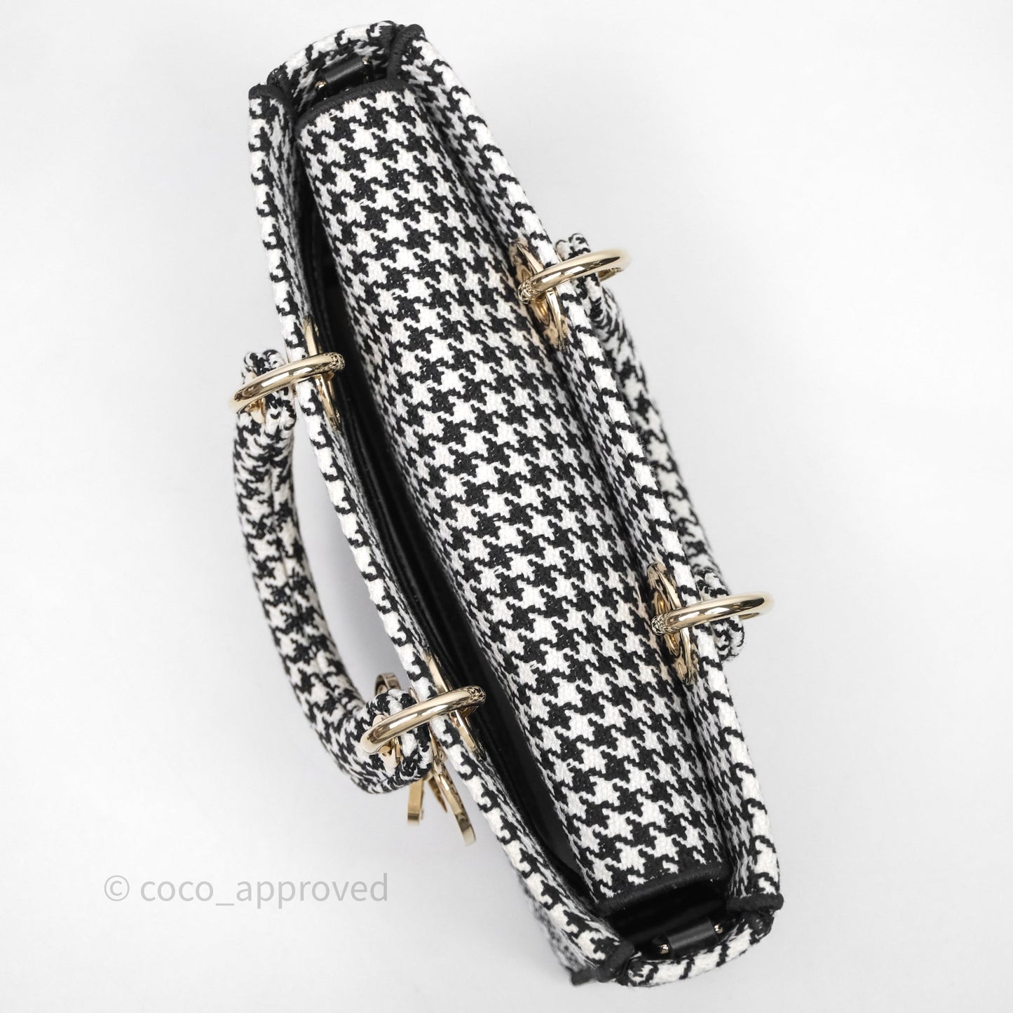 Christian Dior Medium Lady D-Joy Bag Black White Houndstooth Gold Hardware
