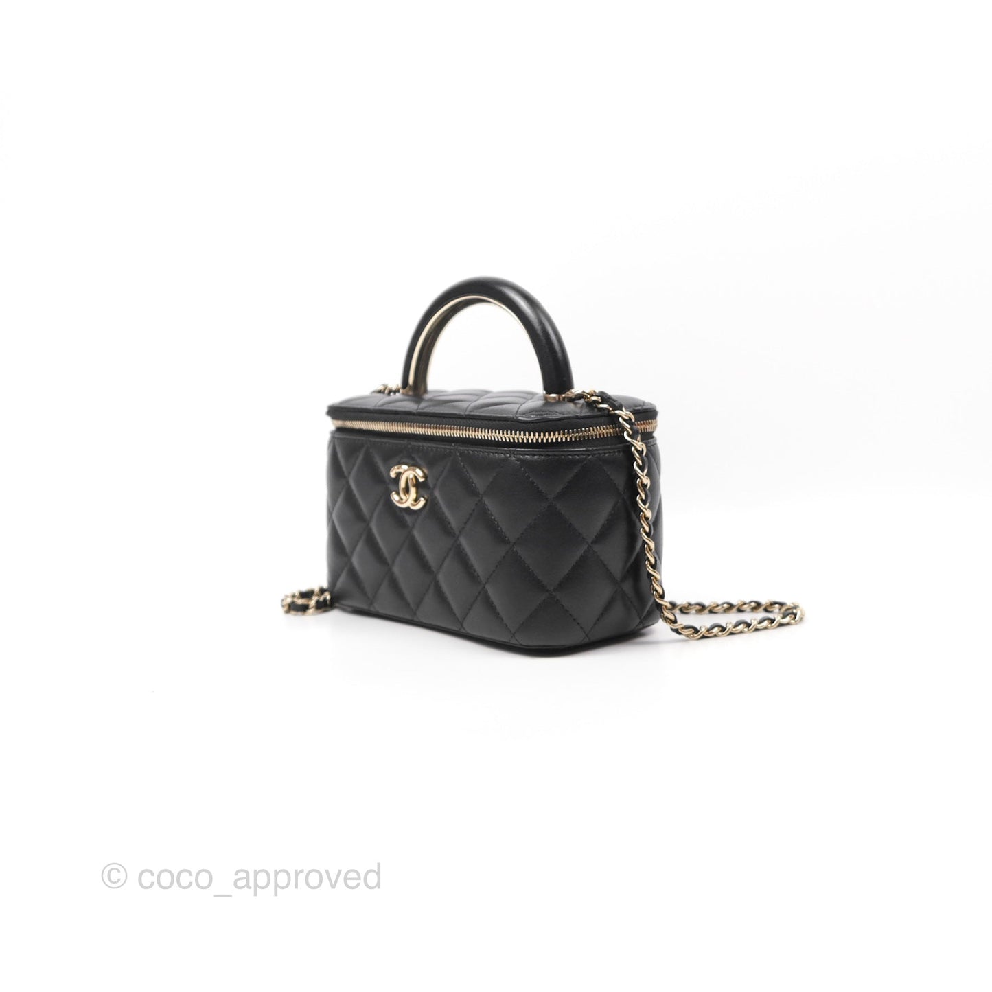 Chanel Top Handle Vanity Rectangular Black Lambskin Gold Hardware