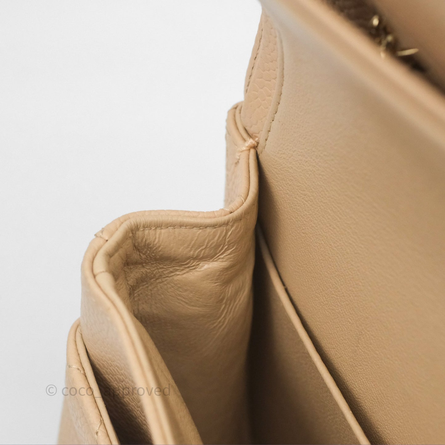 Chanel M/L Medium Classic Flap Quilted Beige Caviar Gold Hardware