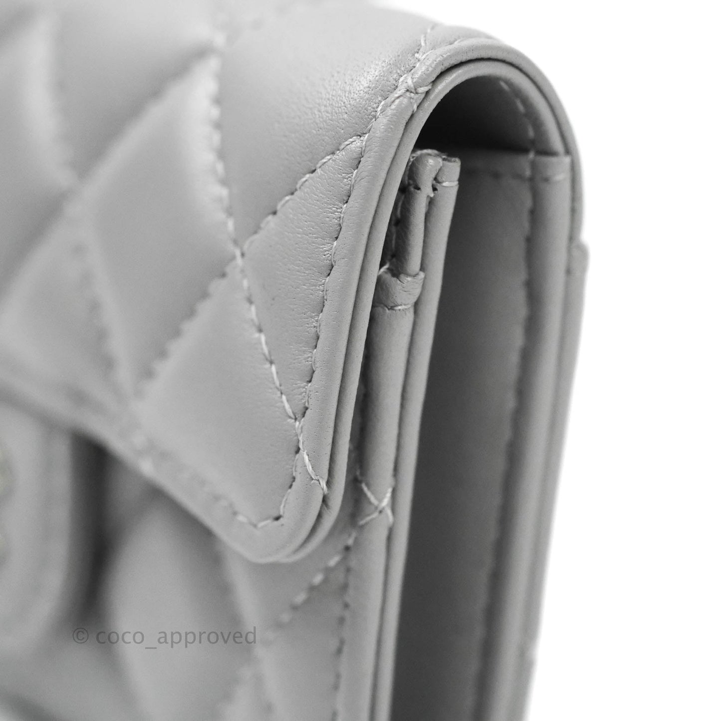 Chanel Quilted Flap Card Holder Grey Lambskin Silver Hardware