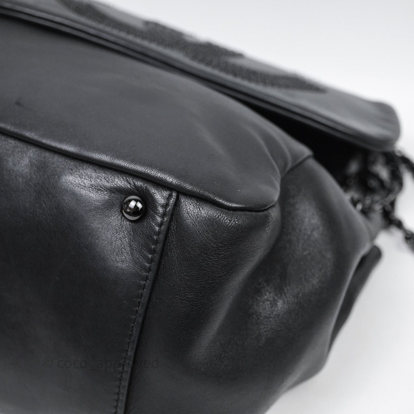 Chanel Lambskin Studded Accordion Black CC Flap Bag So Black Hardware
