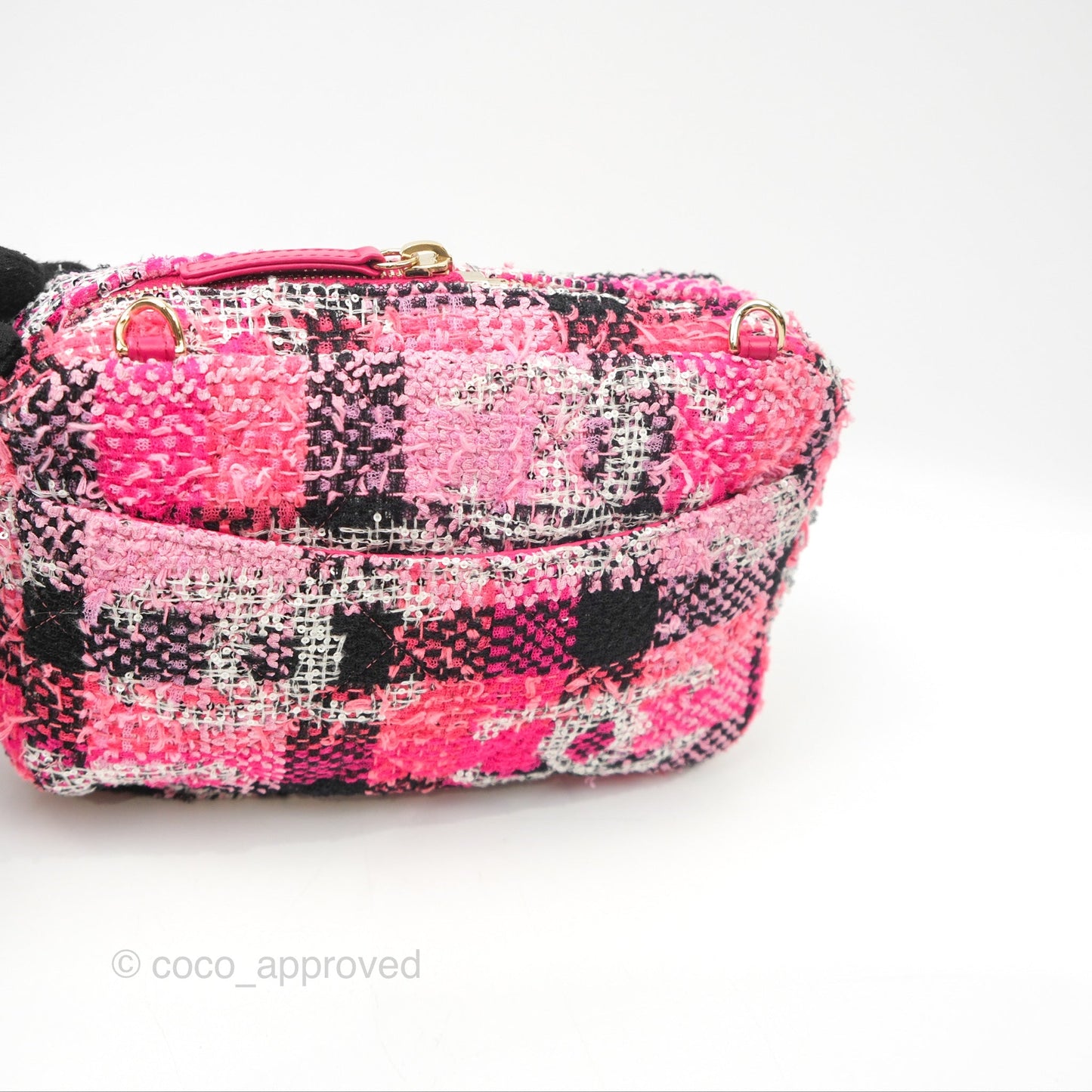 Chanel Coco Beach 2way Crossbody Bag / Foldable Tote Pink Black Grid Tweed