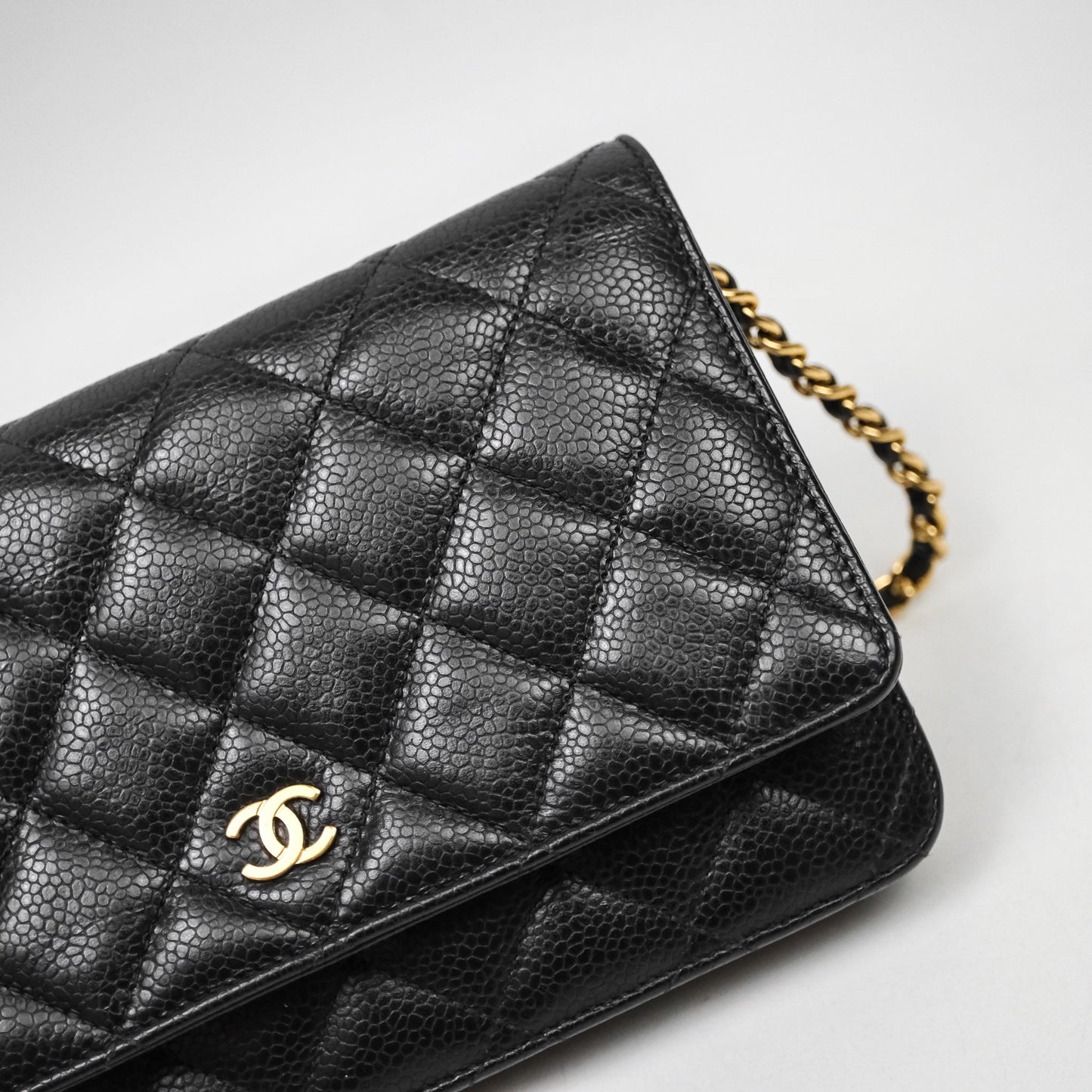 Chanel Classic Wallet On Chain WOC Quilted Black Caviar Gold Hardware