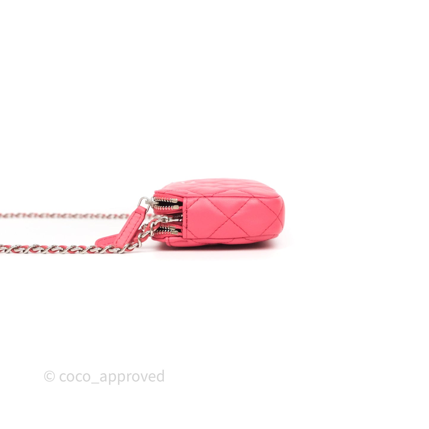 Chanel Double Zip Clutch On Chain Dark Pink Lambskin Silver Hardware