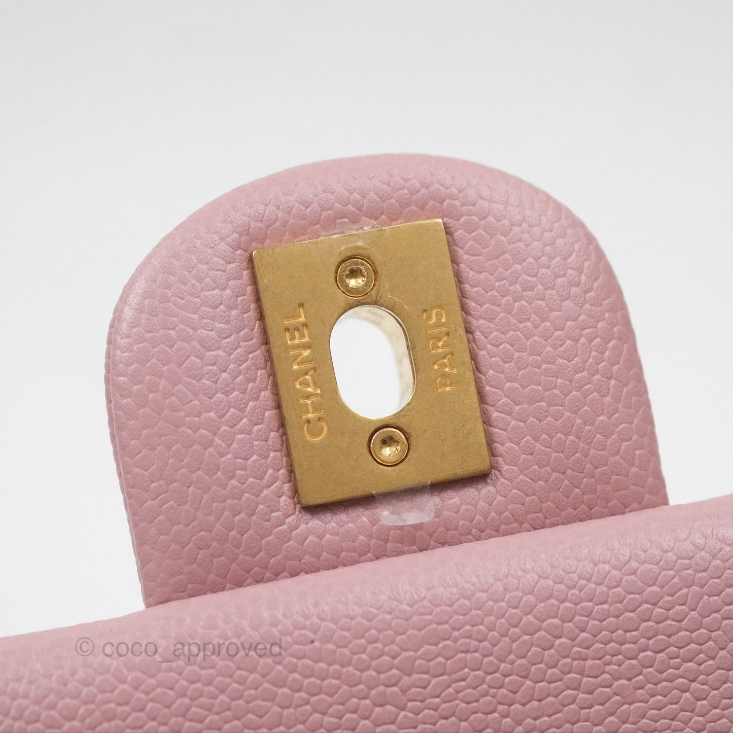 Chanel Mini Flap Bag Heart Adjustable Chain Dusty Pink Caviar Aged Gold Hardware