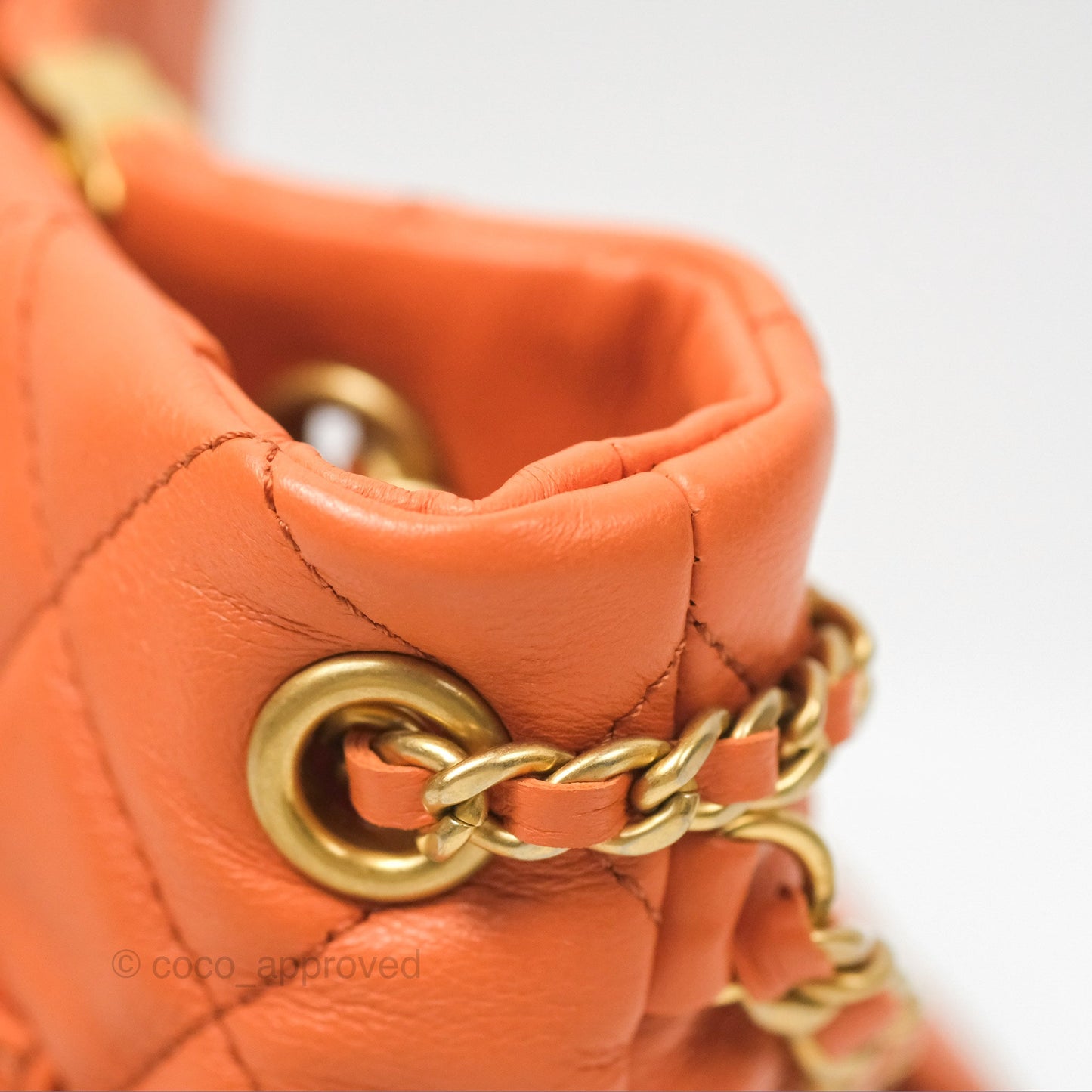 Chanel Small Drawstring Backpack Orange Calfskin Aged Gold Hardware 23A