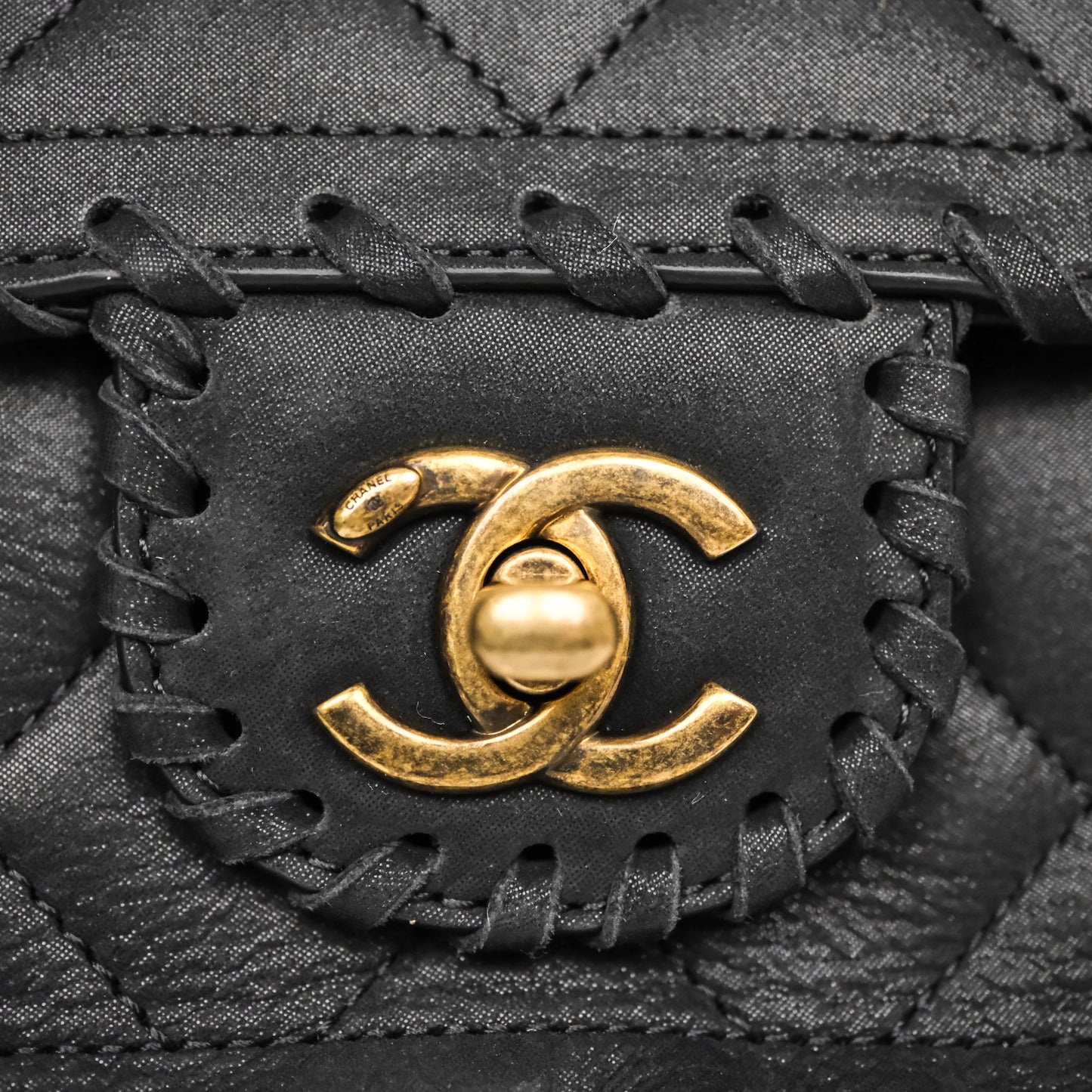 Chanel Braided Flap Bag Black Nubuck Aged Gold Hardware