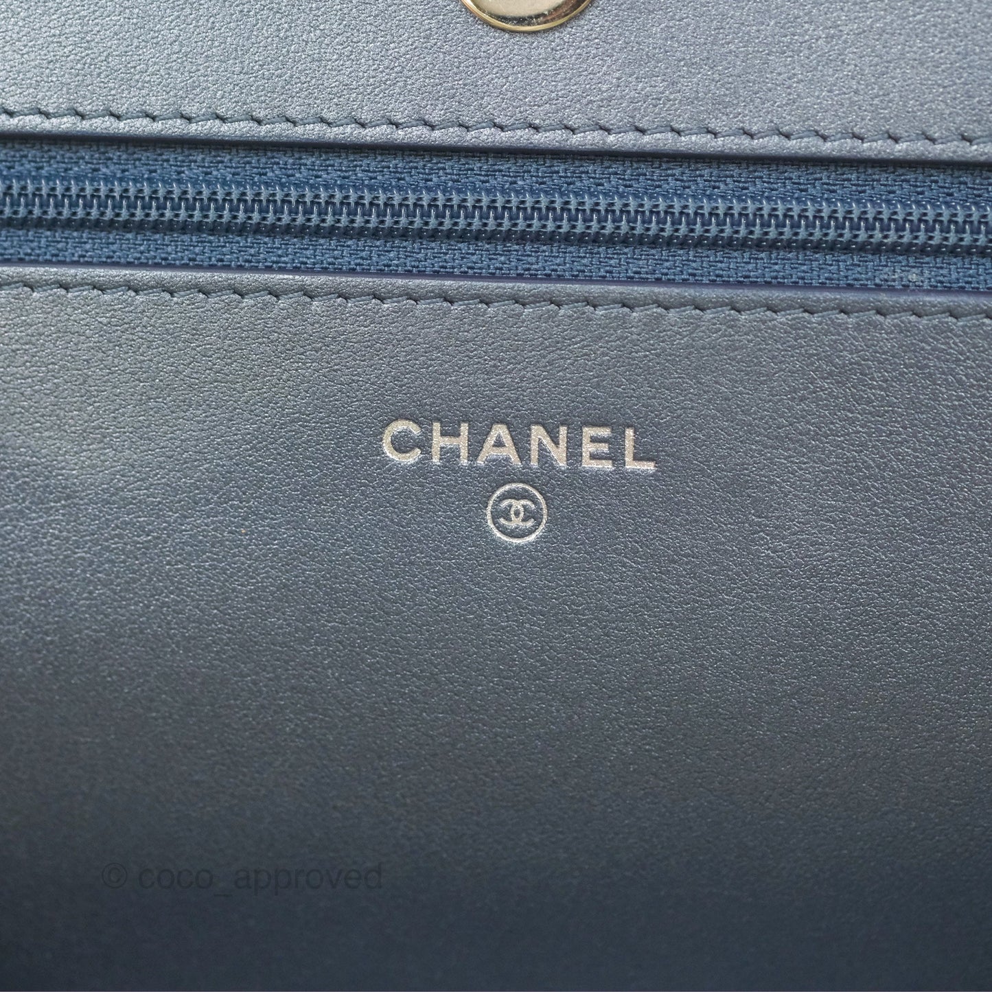 Chanel Camellia Wallet on Chain WOC Iridescent Navy Calfskin Silver Hardware