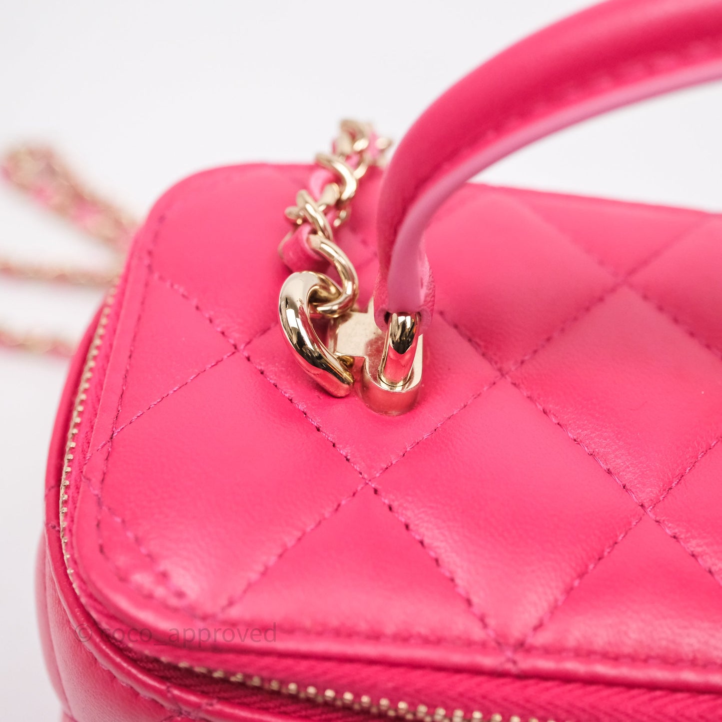 Chanel Vanity Rectangular Top Handle Pink Lambskin Gold Hardware