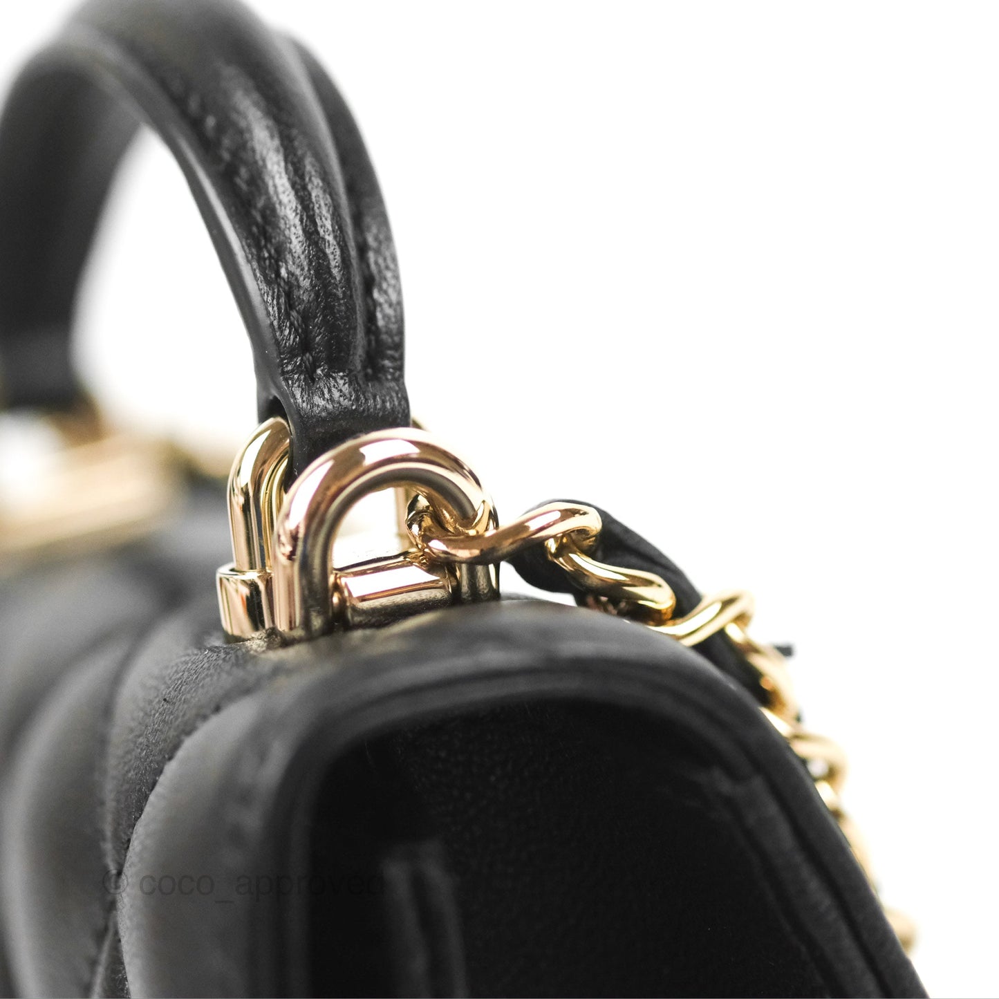 Chanel Mini Handle Clutch With Chain Black Lambskin Gold Hardware