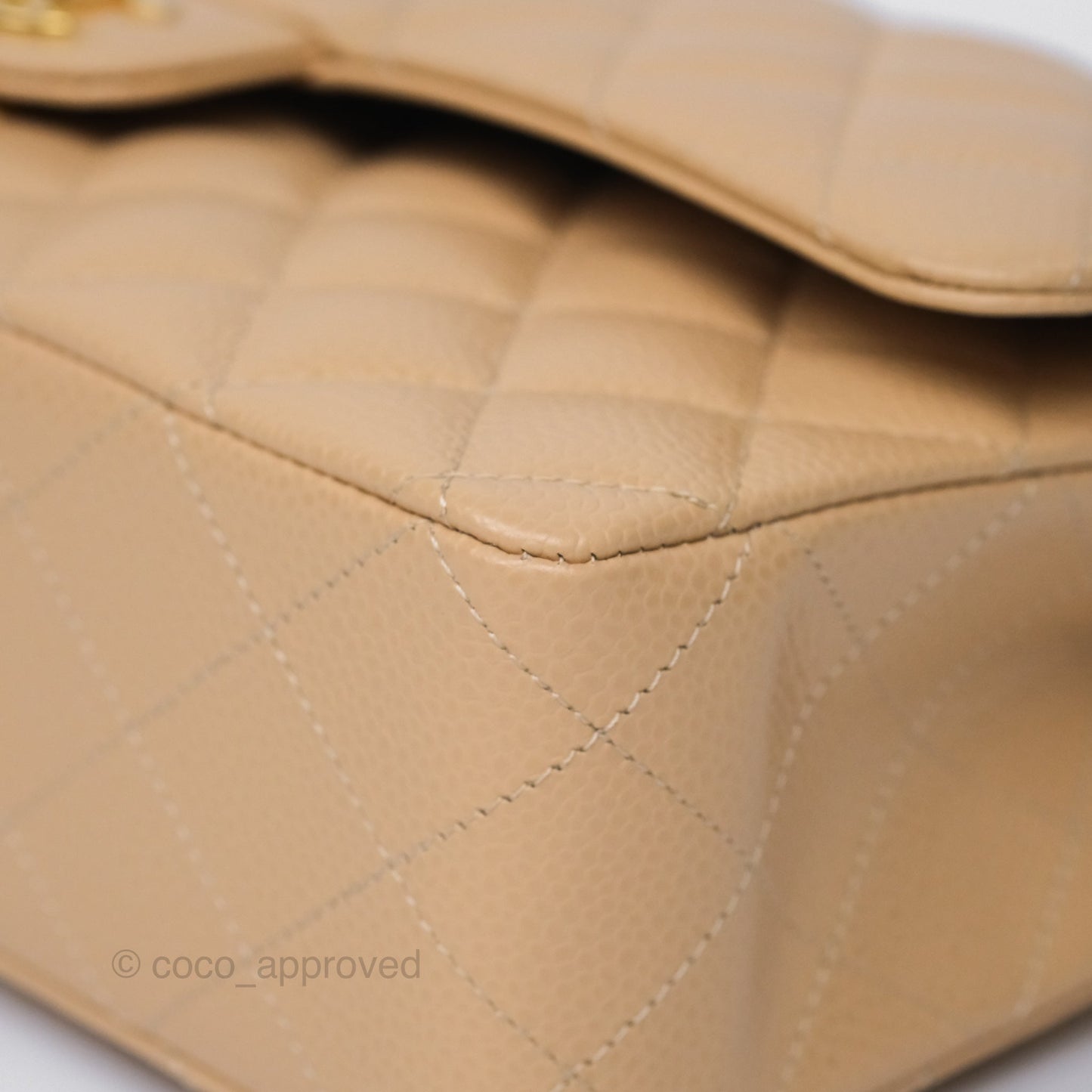 Chanel Classic M/L Medium Flap Quilted Beige Caviar Gold Hardware