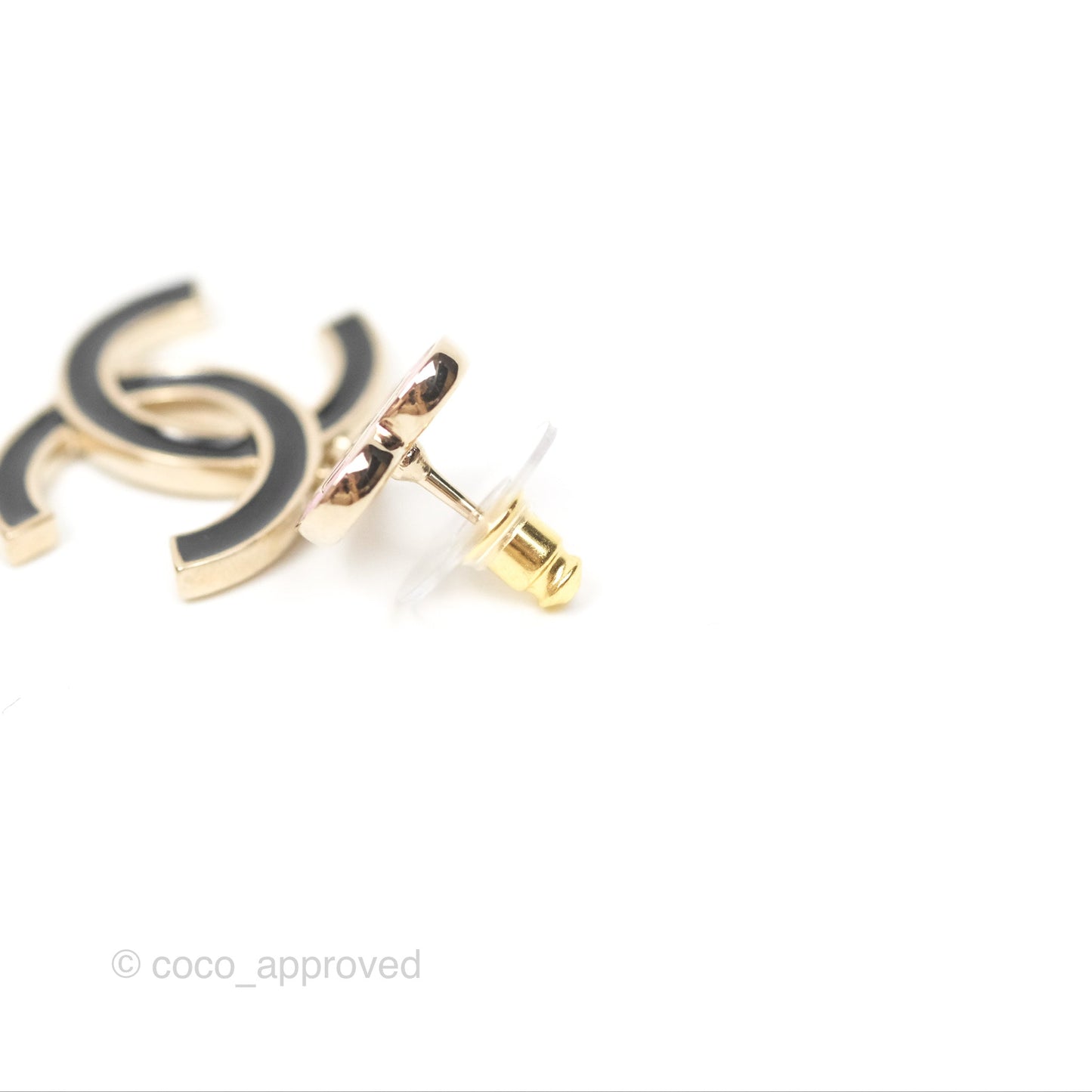 Chanel Heart Pink Black CC Drop Earrings Gold Tone 24A