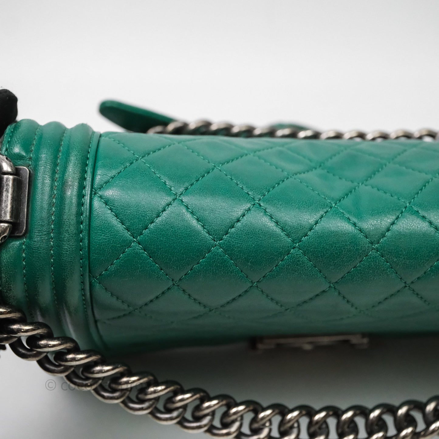 Chanel Medium Boy Quilted Green Lambskin Ruthenium Hardware