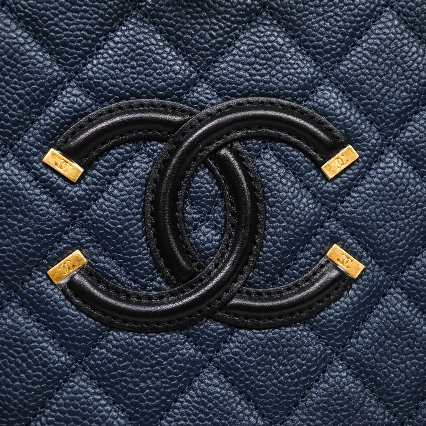 Chanel Quilted Large CC Filigree Vanity Case Navy Black Caviar